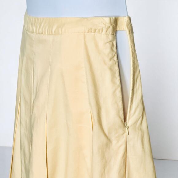 Vintage 90s Talbots Pleated Summer Skirt 12P Yellow Flared Cottage Embroidered - Picture 6 of 9